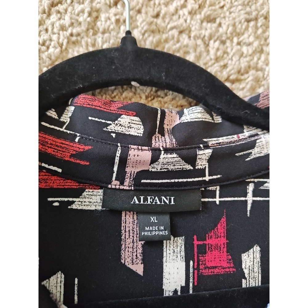 Women Alfani Blouse XL Black Abstract Button-Down Long Sleeve Relaxed Regular - Picture 6 of 13